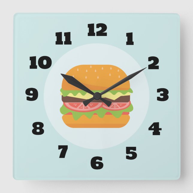 Horloge Carrée Illustration d'hamburger avec la tomate et la (Recto)
