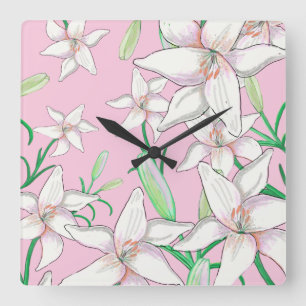 Horloge Carrée Illustration d'un Arrière - plan rose