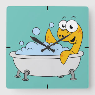Horloge Carrée Illustration D'Un Monstre De Loch Ness De Bain.