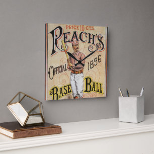 Horloge Carrée Illustration vintage de baseball de sports, couver