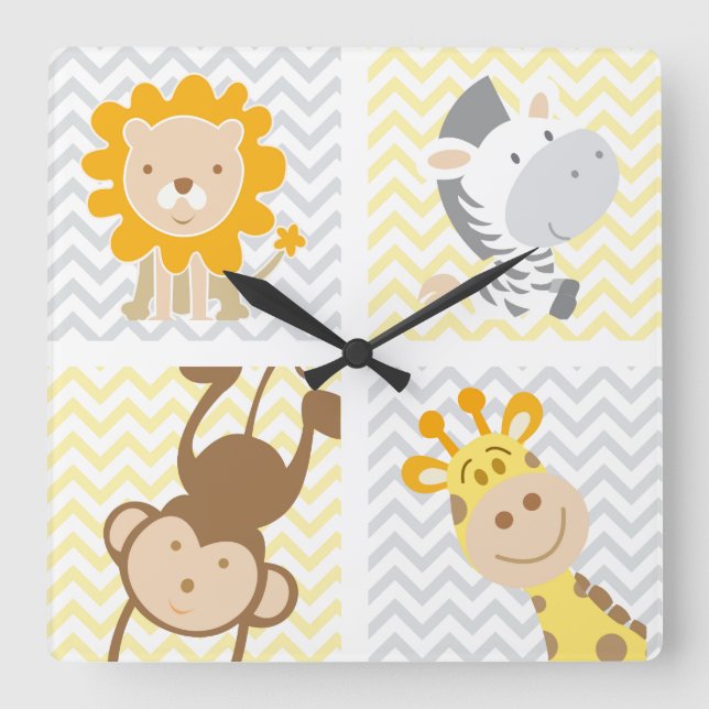 Horloge Carrée Illustrations d'animaux de bébé (Recto)