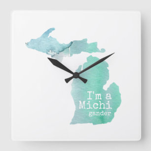 Horloge Carrée I'm A Michigander Watercolor Filled Silhouette