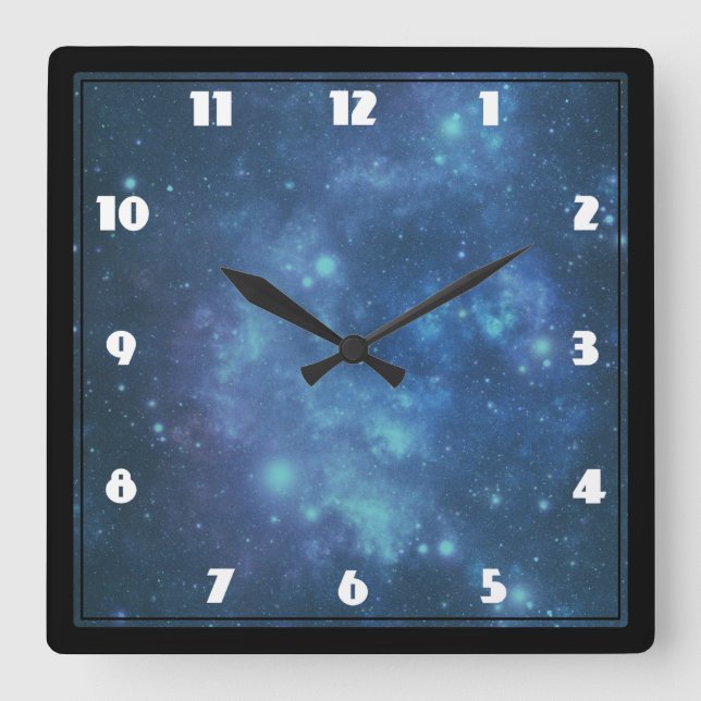 Horloge Carrée Image de l'espace bleu et purple cosmic (Recto)