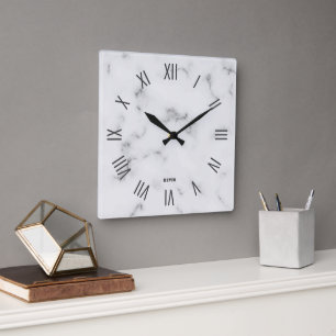 Horloge Carrée Image de marbre gris chiffres romains