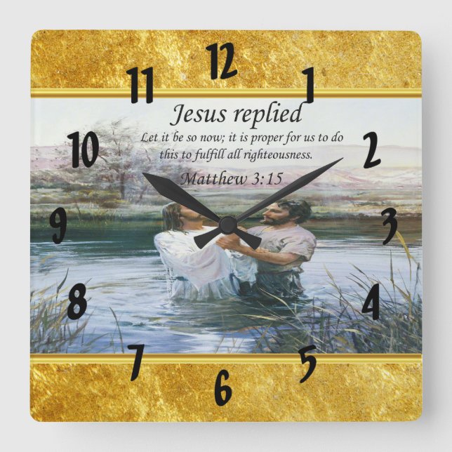 Horloge Carrée Image deux de baptême de Jésus-Christ (Recto)