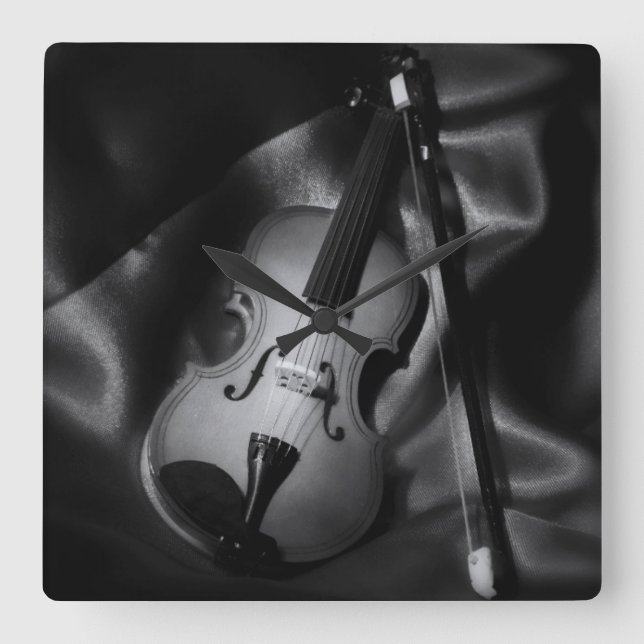 Horloge Carrée Image d'un violon en b&W à vie (Recto)