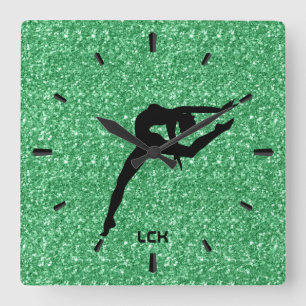 Horloge Carrée Image d'une danseuse en silhouette noire avec pail