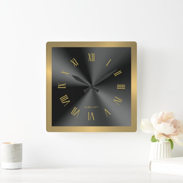 Horloge Carrée Image of Black & Gold & Metallic Stainless Steel (Maison)
