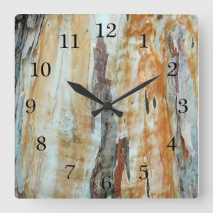Horloge Carrée Image orange d'écorce d'arbre et grise colorée
