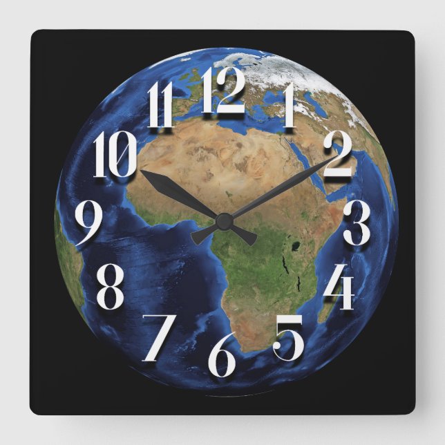 Horloge Carrée Image satellite de la planète Terre Clock Afrique (Recto)