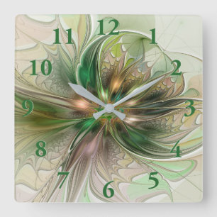 Horloge Carrée Imaginaire coloré Moderne Fleur Fractale Abstraite