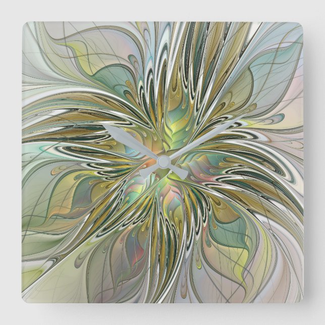 Horloge Carrée Imaginaire Floral Fleur Art Fractal Moderne Avec O (Recto)