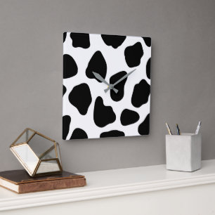 Horloge Carrée Impression de vache noire et blanche