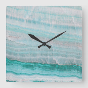 Horloge Carrée Impression en pierre de granit turquoise