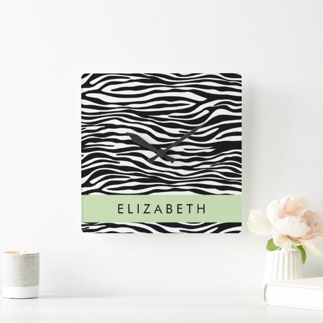 Horloge Carrée Impression Zèbre, Grilles, Noir Et Blanc, Votre No (Maison)