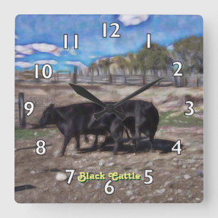 Horloge Carrée Impressions de Black Cattle