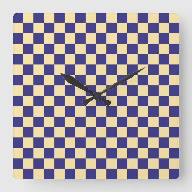 Horloge Carrée Indigo and butter checkerboard pattern (Recto)