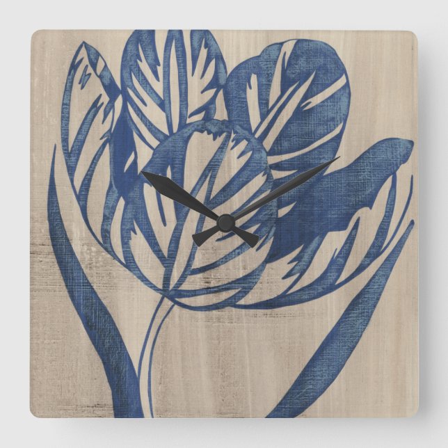 Horloge Carrée Indigo Tulip (Recto)