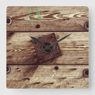 Horloge Carrée Industrial Rustic Wood Stripes
