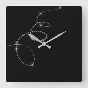 Horloge Carrée Infini en cristal noir de Gemms Swarovski de gris