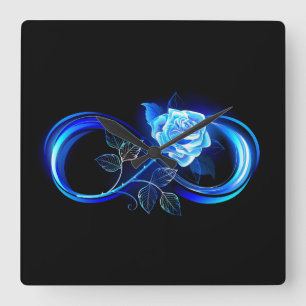 Horloge Carrée Infini lumineux avec rose bleue