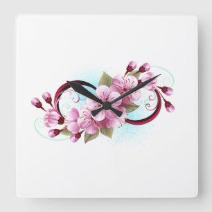 Horloge Carrée Infinité avec les fleurs Sakura