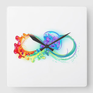 Horloge Carrée Infinity avec Rainbow Jellyfish