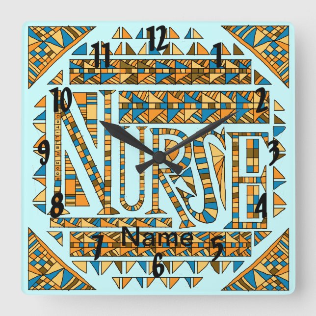 Horloge Carrée Infirmière en or Patchwork (Recto)