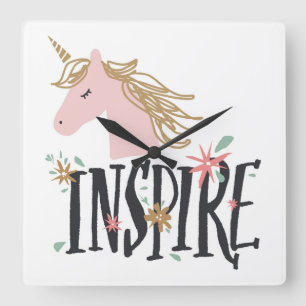 Horloge Carrée Inspirer   Gold Mane Unicorn