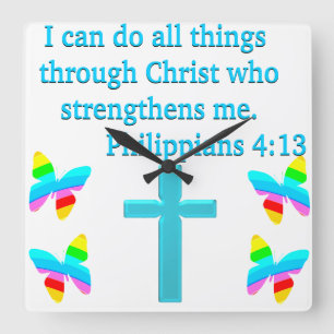 HORLOGE CARRÉE INSPIRING PHILIPPIANS 4:13 CONCEPTION