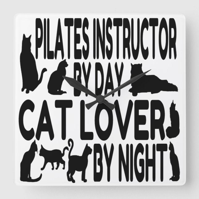 Horloge Carrée Instructeur Amoureux des chats Pilates (Recto)