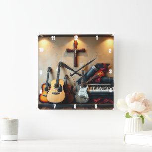 Horloge Carrée Instruments de musique Cross Shadow Guitares élect