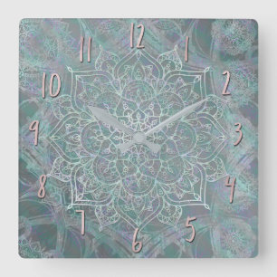 Horloge Carrée Iridescent Shtoujours Mandala Boho Chic
