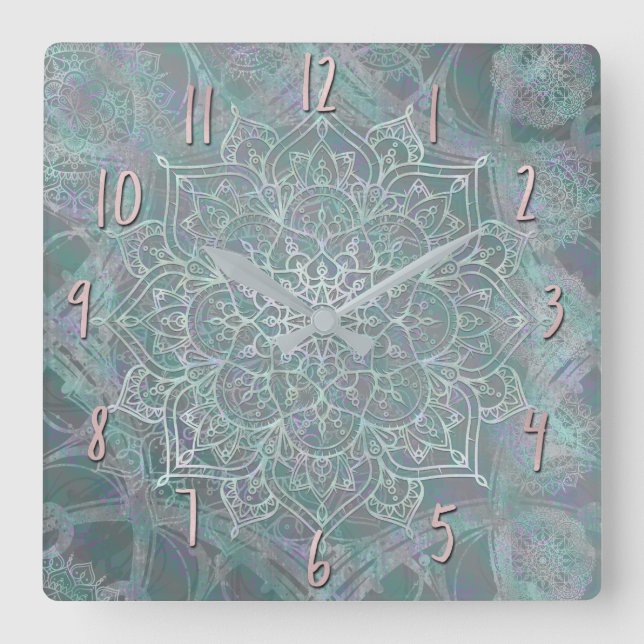 Horloge Carrée Iridescent Shtoujours Mandala Boho Chic (Recto)