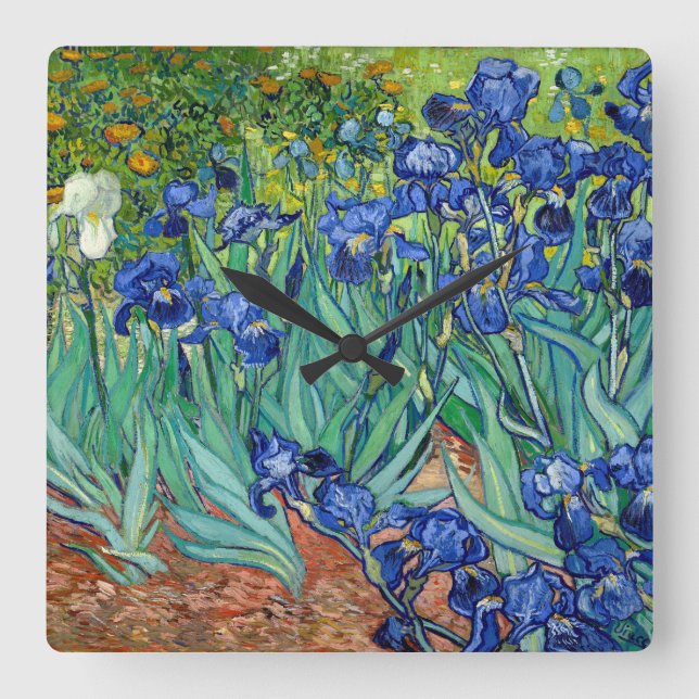 Horloge Carrée Irises Vincent van Gogh Painting Clock (Recto)