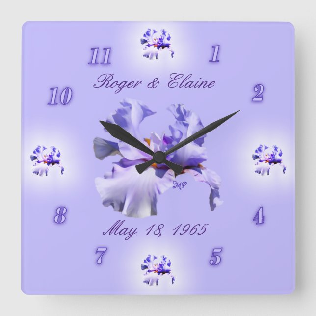 Horloge Carrée Irisez la personnaliser d'horloge d'anniversaire (Recto)