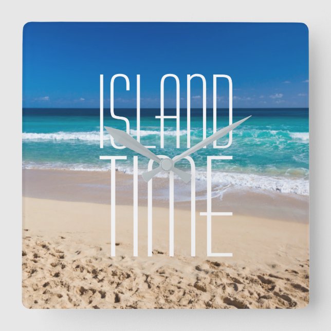 Horloge Carrée Island Time Plage tropicale Eau Turquoise (Recto)