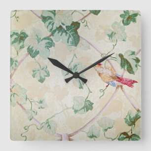 Horloge Carrée ivy and bird design retro wall