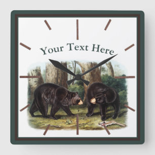 Horloge Carrée J.W. Audubon - Ursus Americanus (Ours Noir)