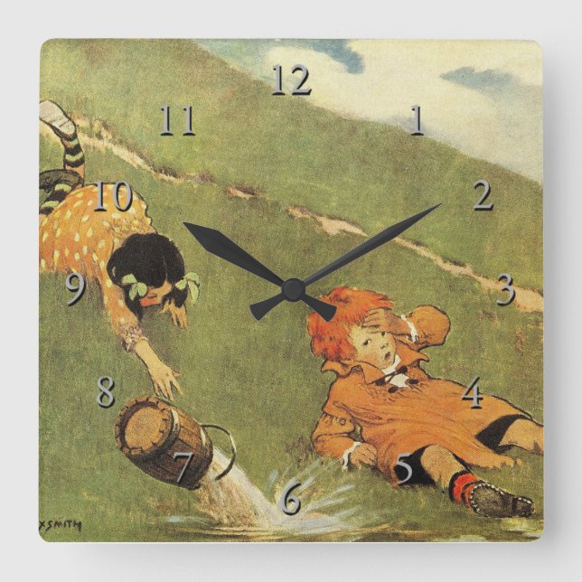 Horloge Carrée Jack & Jill Fell Down The Hill Nursery Rhyme (Recto)