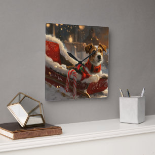 Horloge Carrée Jack Russell Chien Festive de Noël