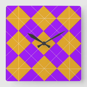 Horloge Carrée Jacquard pourpre et orange