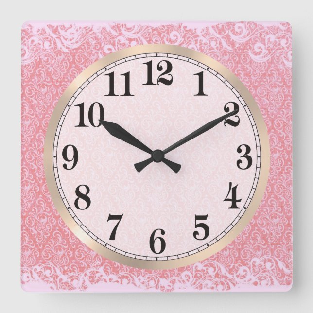 Horloge Carrée Jacquard rose Paisley (Recto)