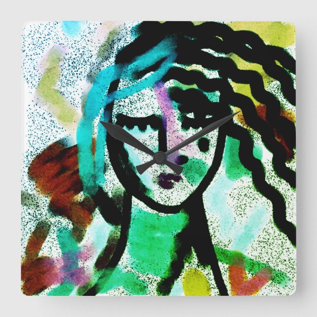 Horloge Carrée J'ai besoin d'un Vaca original art Abstrait (Recto)