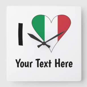 Horloge Carrée J'aime (drapeau italien cœur) Votre Texte
