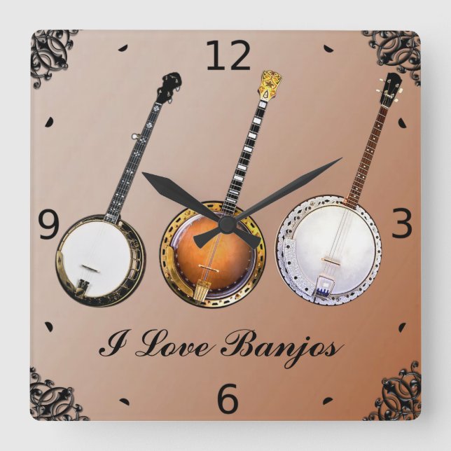 HORLOGE CARRÉE J'AIME LES BANJOS (Recto)