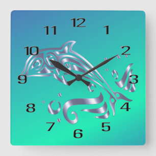 Horloge Carrée J'Aime L'Horloge Des Murs Acryliques Des Dauphins