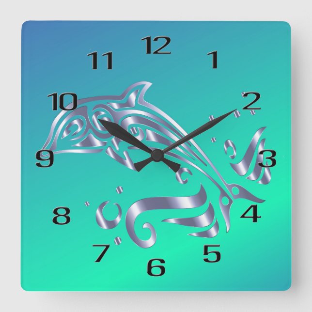 Horloge Carrée J'Aime L'Horloge Des Murs Acryliques Des Dauphins (Recto)