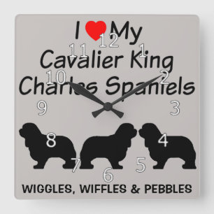 Horloge Carrée J'aime mes trois chiens cavaliers d'épagneul du