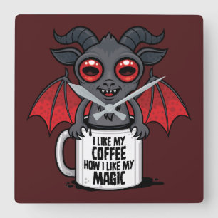 Horloge Carrée J'aime mon café comme j'aime ma magie